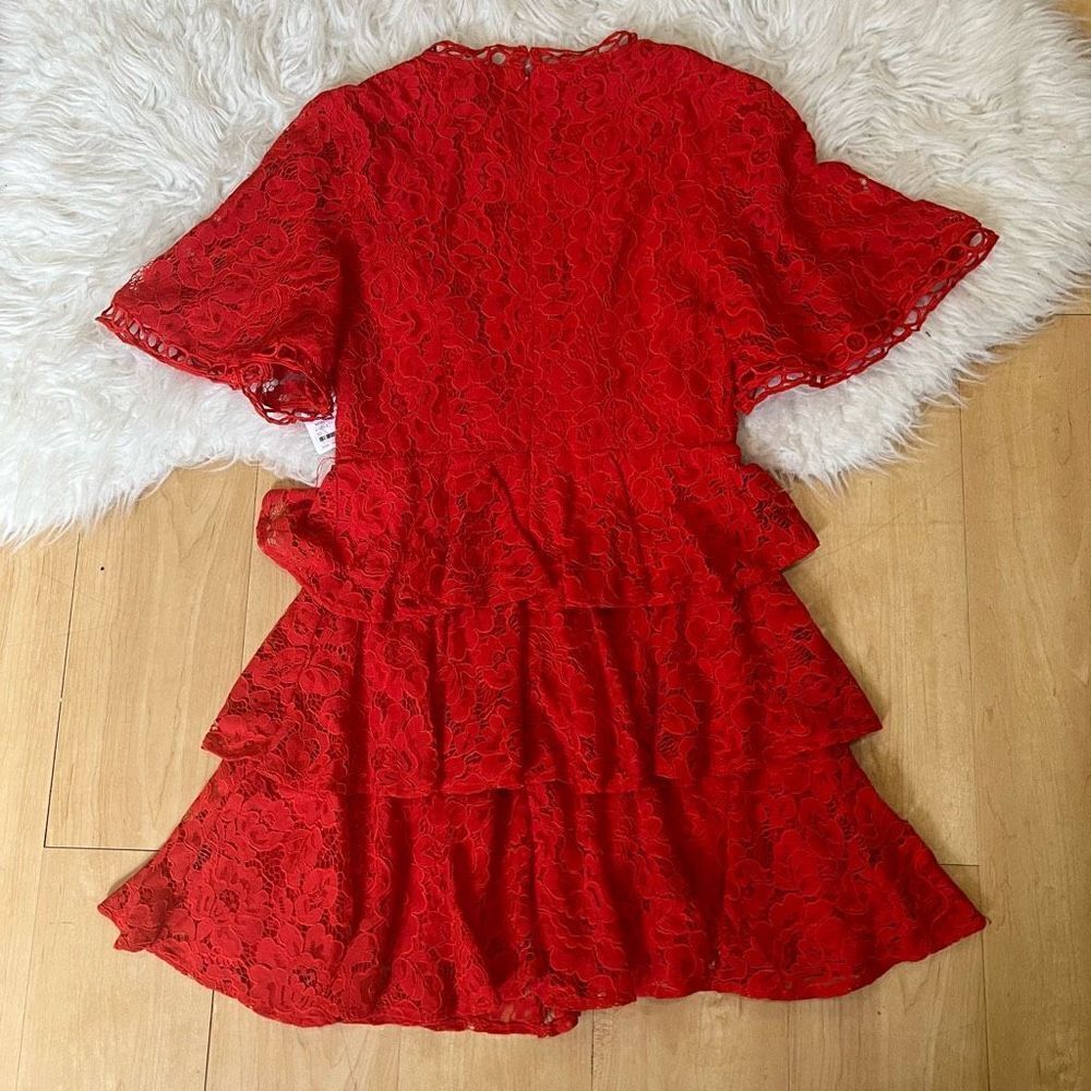 Chic Red Lace Ruffle Mini Dress - Picture 13 of 13